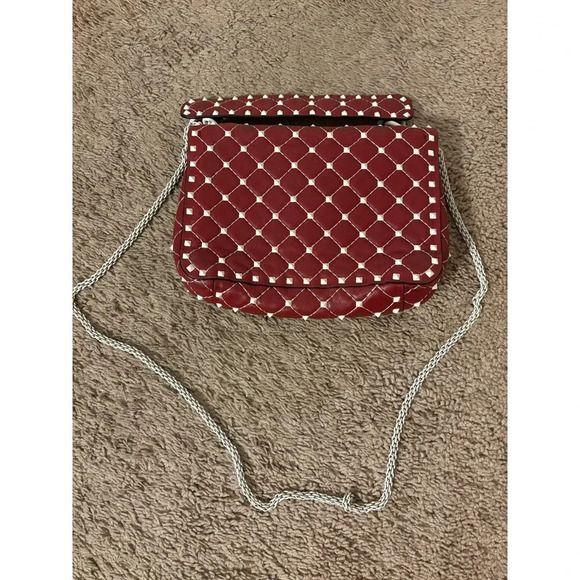 Valentino Rockstud Spike Red White Quilted Handle Shoulder chain Bag. - Picture 6 of 16